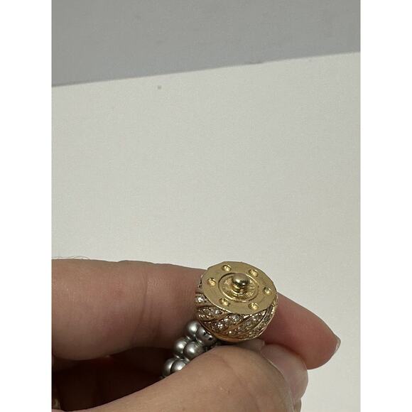 White & Silver-Blue Faux Pearl Six Strand Necklace Chocker Vintage Etch 2 Prym - Picture 4 of 11